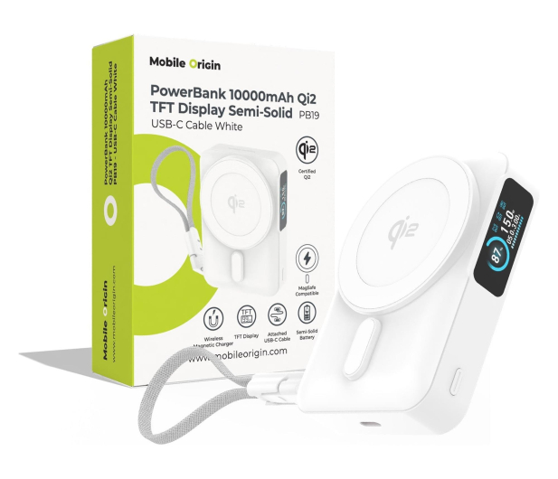 Mobile Origin 10000 mAh Qi2 TFT Display Semi-solid PowerBank PB19 USB-C - 1537916 - zdjęcie